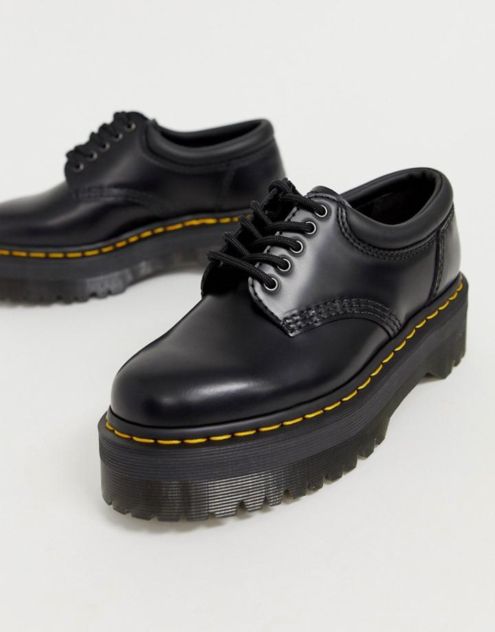 Dr Martens Quad 5 Tie Stacked Leather Flat Shoes In Black - Black