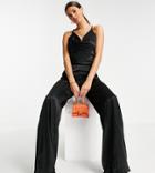 Missguided Tall Satin Cowl Neck Wide Leg Jumpsuit In Black