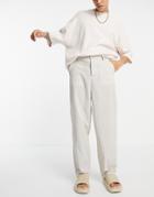 Asos Design Oversized Tapered Pants In Linen Look Stripe-neutral