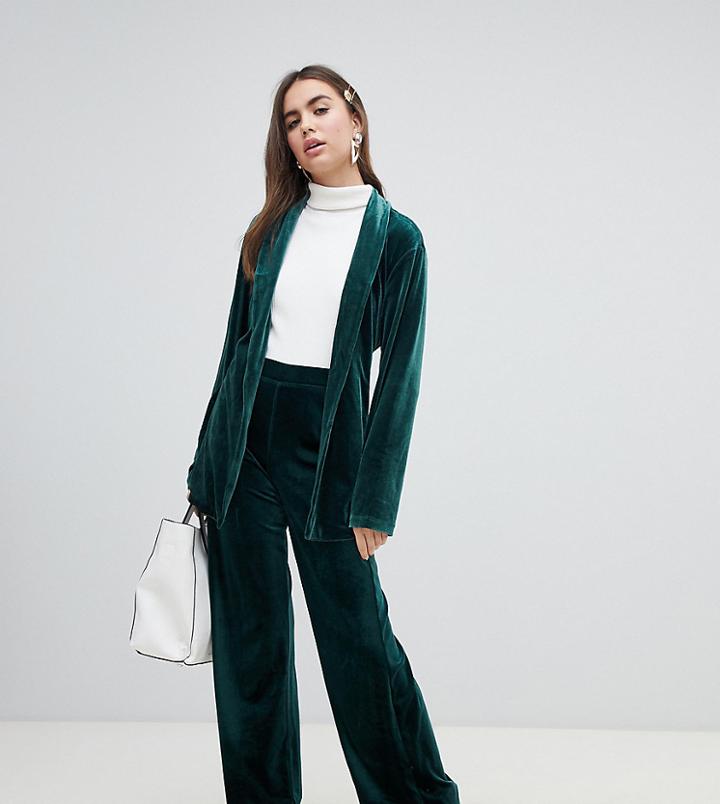 Monki Velvet Wide Leg Pants In Green - Green