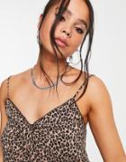 Topshop Animal Print Tie Front Cami Top In Camel-neutral