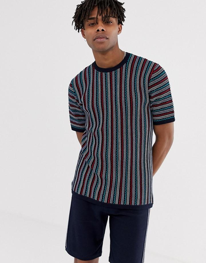 Asos Design Knitted Two-piece T-shirt With Zig Zag Stripe In Navy