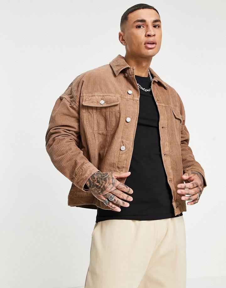 Asos Design Oversized Cord Jacket In Rust-orange