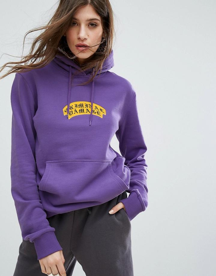 Criminal Damage Oversized Hoodie With Crest Logo - Purple