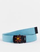 Asos Design Woven Belt With Flower Print In Blue-blues