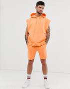 Asos Design Tracksuit Sleeveless Oversized Hoodie/skinny Shorts In Orange - Orange