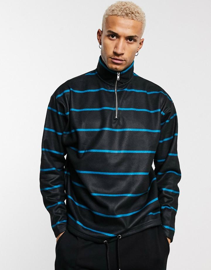 Asos Design Oversized Polar Fleece Half Zip Sweatshirt In Stripes-black