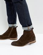 Asos Lace Up Boots In Brown Suede With Natural Sole - Brown