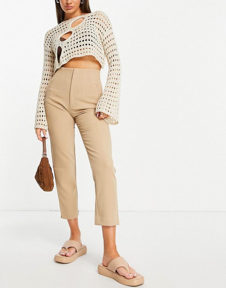 Stradivarius Slim Tailored Pants In Dark Beige-neutral