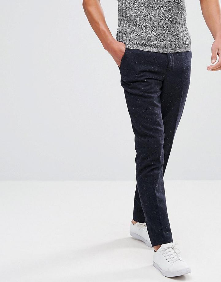 Selected Homme Tapered Fleck Pants In Wool Mix - Navy