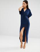 Club L Slinky Maxi Dress With Knot Front - Navy