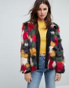 Jayley Luxurious Faux Fur Multicolor Jacket - Multi
