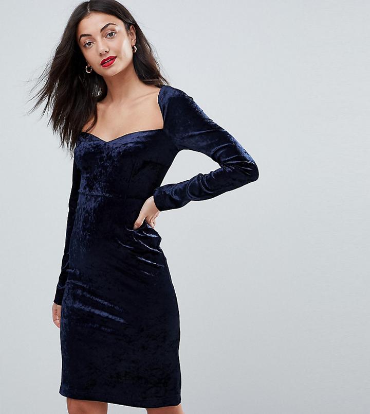 Vero Moda Tall Square Neck Velvet Bodycon Dress - Navy