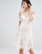 Love Triangle Lace Cold Shoulder Midi Dress - White