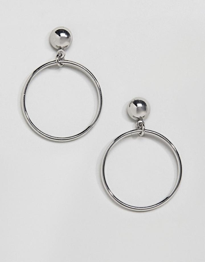 Monki Stud Drop Hoops Earrings - Silver