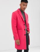Asos Design Wool Mix Overcoat In Pink