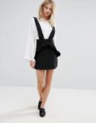 Mango Ruffle Front Skirt With Suspenders - Black
