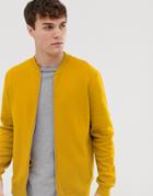 Asos Design Jersey Bomber Jacket In Yellow - Yellow