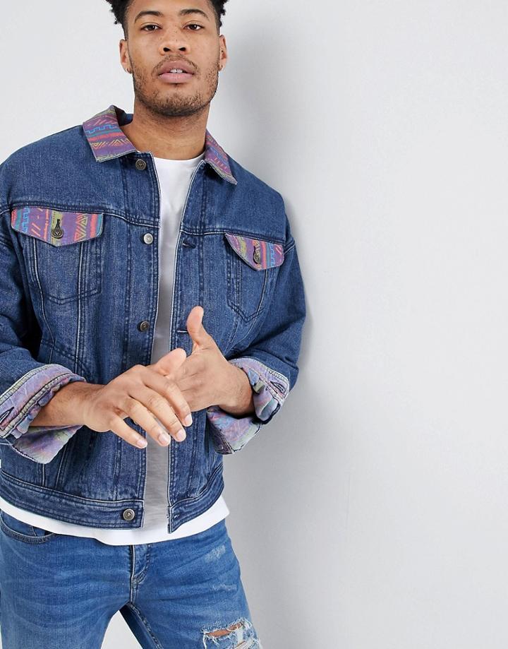 Asos Oversized Denim Jacket With Wadding In Dark Wash - Blue
