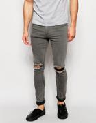 Only & Sons Washed Gray Jeans With Rips In Skinny Fit - Gray