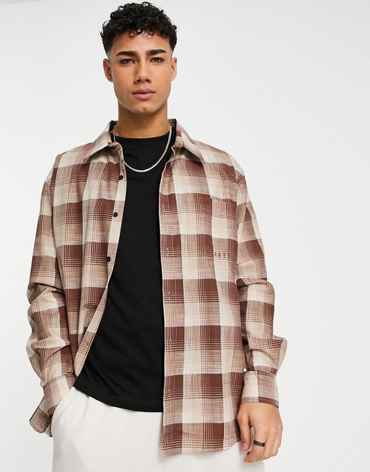 Il Sarto Oversized Fit Plaid Back Print Shirt In Brown