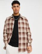Il Sarto Oversized Fit Plaid Back Print Shirt In Brown