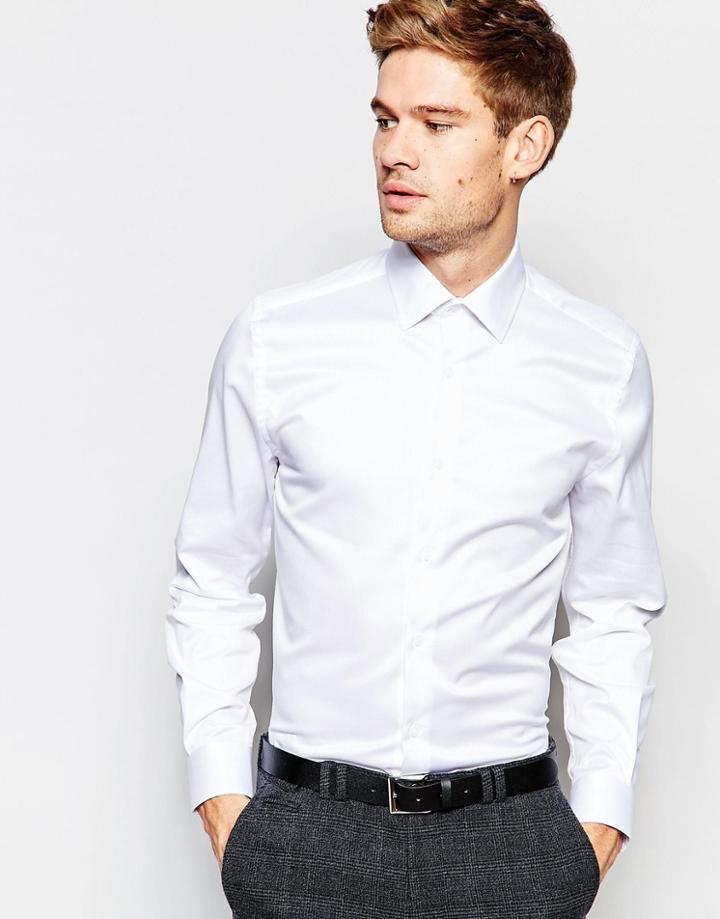 Number Eight Savile Row Shirt With Point Collar In Skinny Fit - White