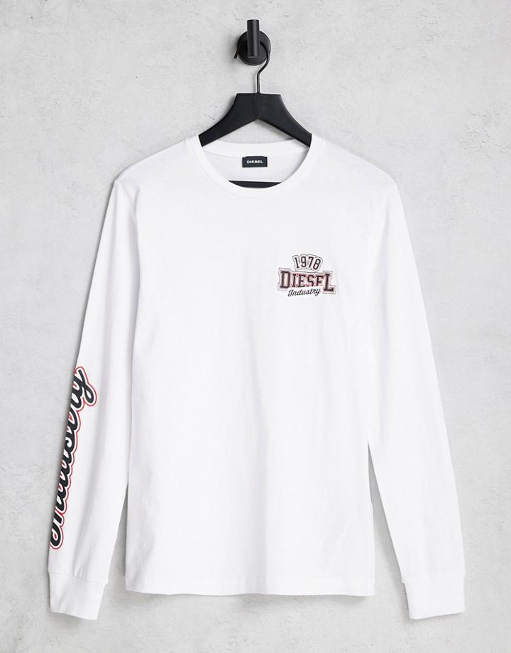 Diesel Orbit Logo Arm Print Long Sleeve Top In White