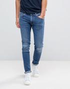 Edwin Ed-85 Slim Tapered Drop Crotch Jean Baroque Wash Knee Rips - Blue