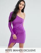 Naanaa Petite One Shoulder Wrap Front Mini Dress - Purple
