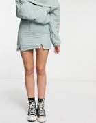 Bershka Mini Skirt With Quilting In Sage Green