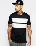 Asos Longline T-shirt With Crocodile Print Leather Look Panels In Relaxed Fit - Black