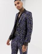 Twisted Tailor Super Skinny Suit Jacket In Floral Jacquard - Blue