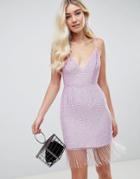 Asos Design Heavily Embellished Sequin Mini Dress With Fringe Hem - Pink