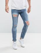 New Look Skinny Jeans With Open Rips In Blue - Blue