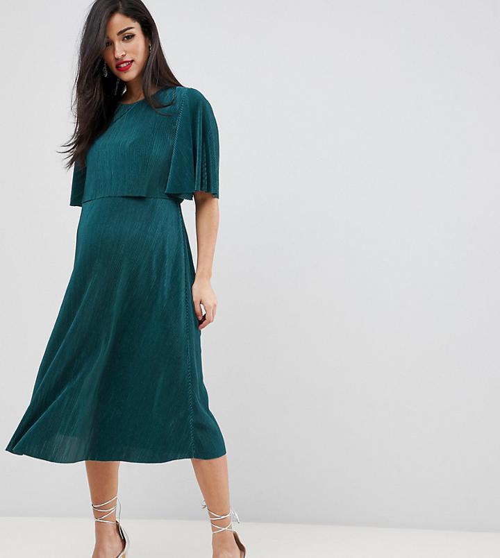 Asos Design Maternity Nursing Crop Top Plisse Midi Dress-green