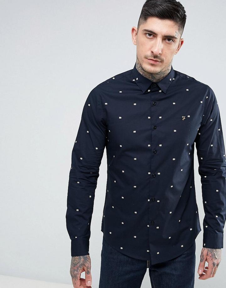 Farah Mas Slim Fit Printed Shirt In Navy - Navy