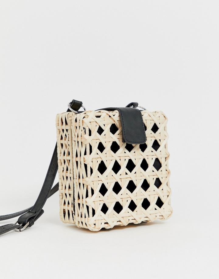 Asos Design Natural Open Weave Straw Cross Body Bag - Beige