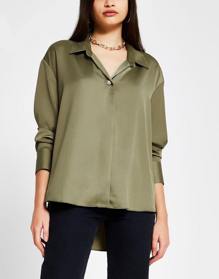 River Island Satin Shirt In Green