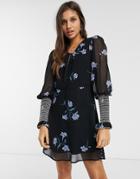 We Are Kindred Havana Shirred Floral Mini Dress-black