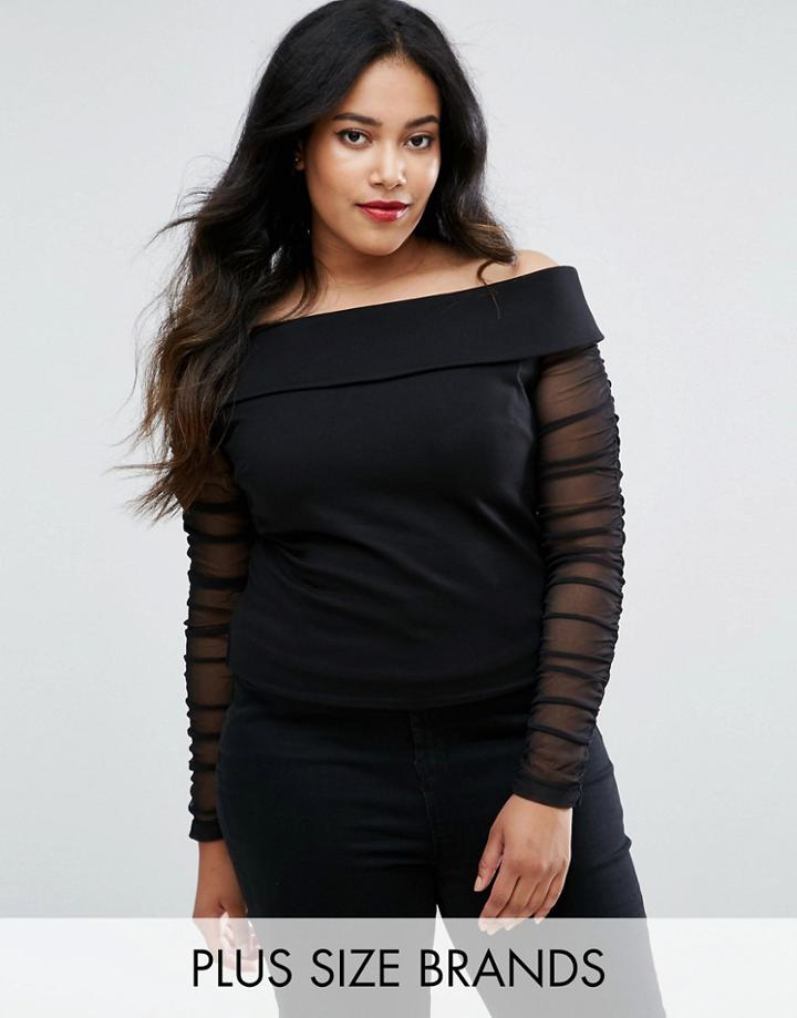 Coast Plus Ainey Bardot Top With Mesh Sleeves - Black