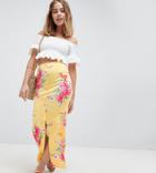 Asos Design Petite Maxi Skirt With Button Front In Tea Floral Print - Multi