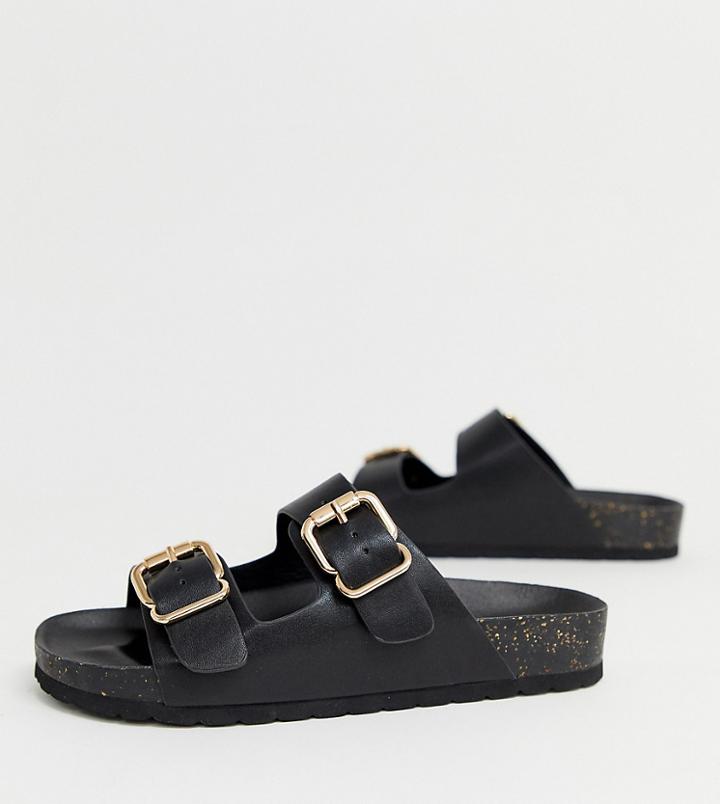 London Rebel Wide Fit Double Buckle Flat Sandals