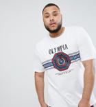 Asos Design Plus T-shirt With Olympia Emblem Print - White