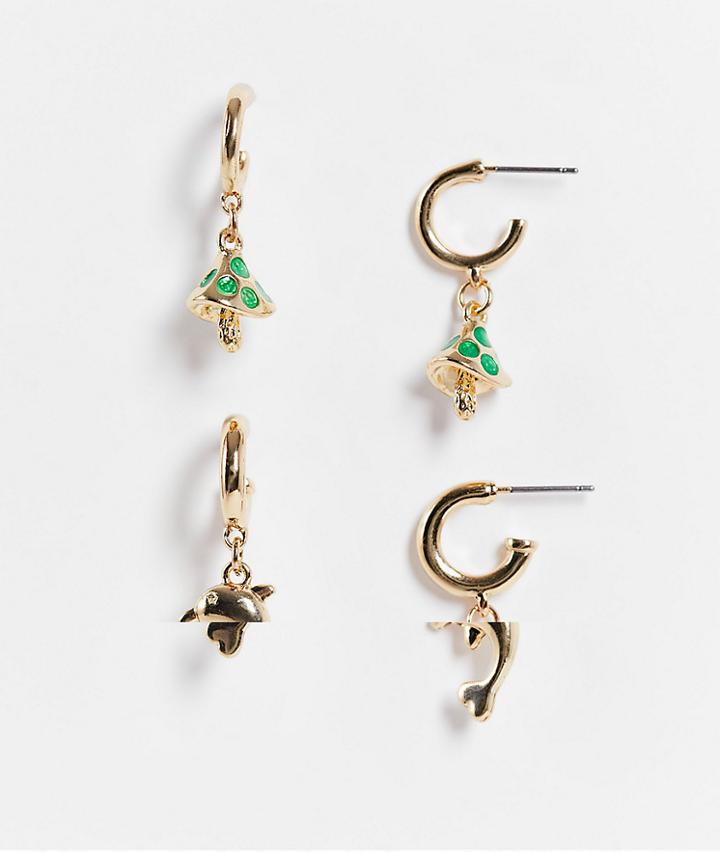 Monki 2 Pack Hoop Earrings In Gold