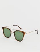 Asos Design Retro Sunglasses With Tortoiseshell And Gold Detail Frame With Green Lenses-brown