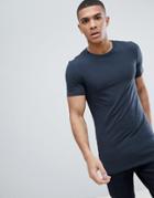 Asos Design Longline Muscle Fit T-shirt With Crew Neck And Stretch - Blue