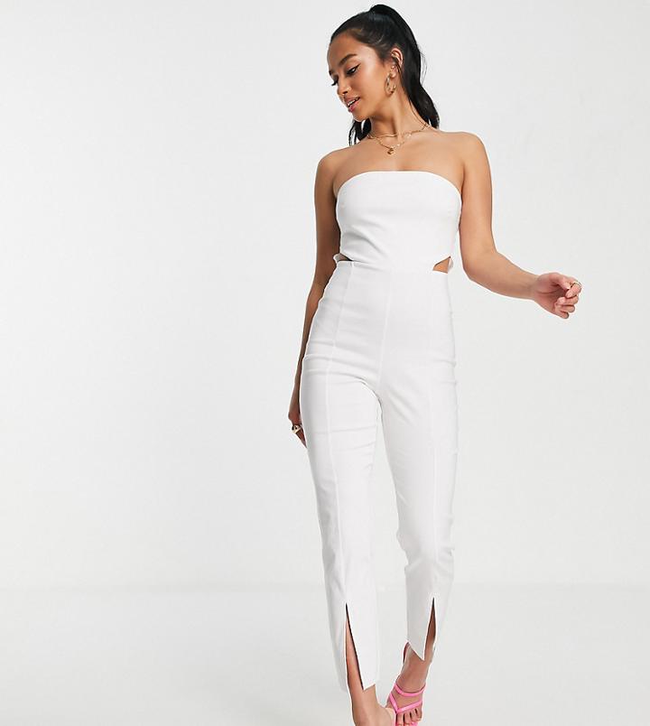 Miss Selfridge Petite Bandeau Cut Out Bengaline Jumpsuit In White
