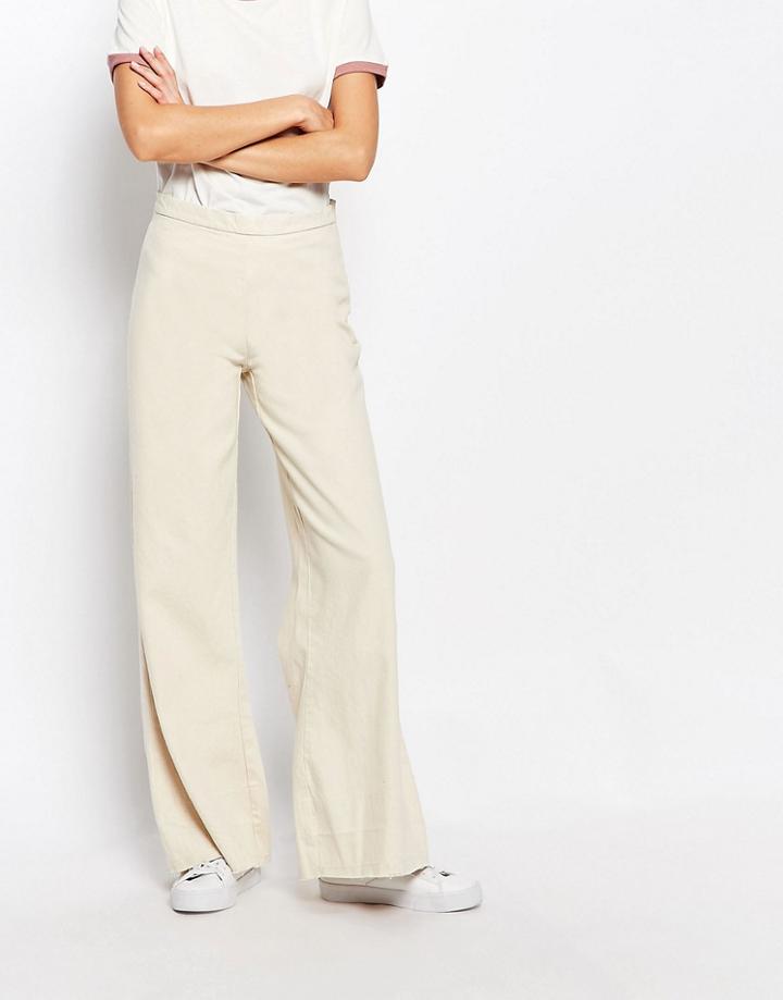 Waven Nella Wide Leg Jeans With Raw Hem - Oatmeal