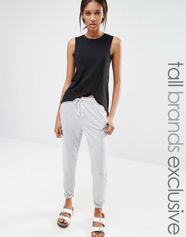 One Day Tall Jogger With Button Front Detail - Gray Marl